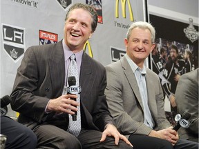 The Vancouver Canucks were said to be interested in hiring former Los Angeles Kings' president and general manager Dean Lombardi, left, but he declined the offer. There have been suggestions the Canucks are looking to fill such a position during the off-season.
