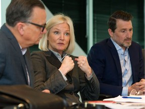 The Urban Development Institute's, from left, Jon Stovell, Anne McMullin and Beau Jarvis during a Postmedia News editorial board meeting in Vancouver on April 10. Finding ways to include for-profit developers in building more-affordable rental units is where there will be opportunities for the industry, the members of the institute said.