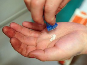 Crystal meth at a safe injection site in Vancouver on April 24, 2019, the same day provincial health officer Dr. Bonnie Henry released a report calling for B.C. to decriminalize of drug possession for personal use.