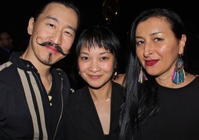Playwright Tetsuro Shigematsu, PuSh International Performing Arts Festival artistic director Joyce Rosario and Vancouver Asian Canadian Theatre’s Bahareh Shigematsu were among attendees that made the Off Keefer fundraiser on Main Street. Photo: Fred Lee.