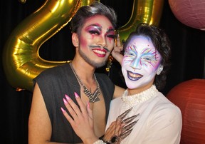 Drag artists Shay Dior (Van Dang) and Maiden China (Kendell Yan) co-hosted the Off Keefer benefit featuring local artists who are breaking stereotypes and shaking up the arts world. Photo: Fred Lee.