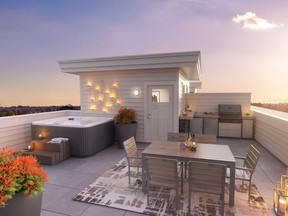 A rendering of a townhome rooftop patio at Vesta Properties' Latimer Heights in Langley. [PNG Merlin Archive]
