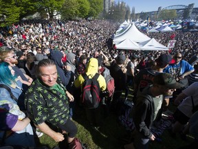 The crowd at the 4/20 celebrations listen to Cypress Hill perform at Sunset Beach on Saturday.