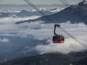 The Peak 2 Peak Gondola between Whistler and Blackcomb Mountains. TransLink is studying a gondola route from the SkyTrain in Burnaby to Simon Fraser University.