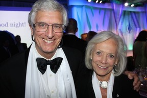 Business laureate Haig deB. Farris kibitzed with Frances Belzberg at the formal dinner and induction ceremonies. Photo: Fred Lee.
