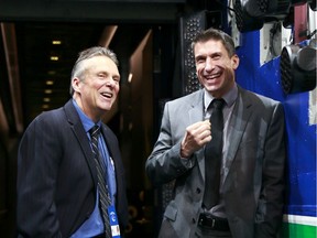Rick Celebrini, right, left his position as director of rehabilitation with the Vancouver Canucks to join the Golden State Warriors of the NBA. Celebrini is shown with Canucks team physician Jim Bovard.