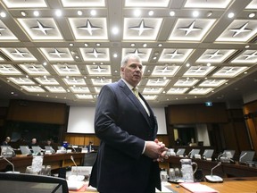 CFL commissioner Randy Ambrosie appears as a witness at a subcommittee on Parliament Hill in Ottawa on April 3, 2019.