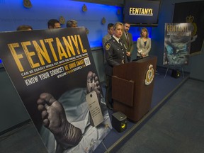 FILE PHOTO: Vancouver police and doctors raise awareness of a new drug, fentanyl, during a press conference at VPD headquarters in Vancouver, B.C., March 2, 2015.