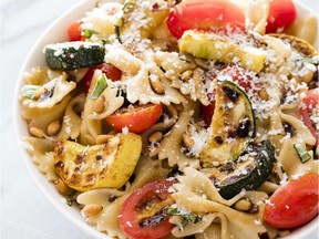 Farfalle with Zucchini, Tomatoes and Pine Nuts.