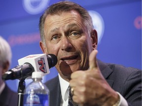 Newly named Edmonton Oilers general manager Ken Holland speaks at a press conference in Edmonton on May 7, 2019.