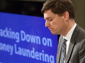 B.C. Attorney General David Eby talks about the details found in a recent report done by an expert panel about billions in money laundering in the province during a press conference at Legislature in Victoria, B.C., on Thursday, May 9, 2019.