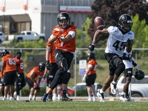 Taylor Russolino of the B.C. Lions works on his kicking game Tuesday during his team's training camp at Hillside Stadium in Kamloops.