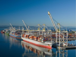 An aerial view of GCT Canada facilities at Deltaport at Roberts Bank in Delta.