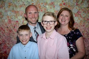 Abbotsford’s Robertson family, from left to right, Jacob, Tim, Zachary and Sabrina, shared their heart journey with guests. Their heart felt story unleashed tears and a torrent of donations netting $87,000 for the Children’s Heart Network. Photo: Fred Lee