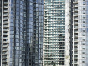 Condo towers line the north shore of False Creek, Vancouver May 09 2019.