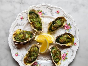 Oysters Rockefeller, recipe by Alessandro Vianello, served at Pourhouse in Vancouver.