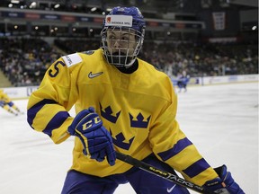 Philip Broberg of Sweden versus Finland at the IIHF World Junior Championships at the Save-on-Foods Memorial Centre on December 26, 2018 in Victoria. Photo: Kevin Light/Getty Images