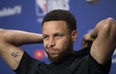 Warriors guard Stephen Curry speaks to the media on Sunday afternoon ahead of Monday's Game 5 in Toronto. (STAN BEHAL/Toronto Sun)