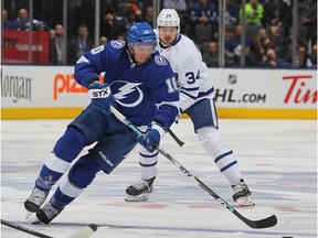 J.T. Miller of the Tampa Bay Lightning reacts after scoring his third goal of the game during a game against the Ottawa Senators at Amalie Arena on March 13, 2018 in Tampa, Florida. Photo: Mike Ehrmann/Getty Images