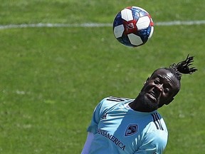 Colorado’s Kei Kamara (right) has a head for the ball (as usual) during a game earlier this season against the host Chicago Fire.