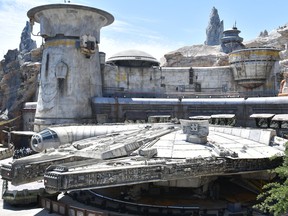 The Millennium Falcon at the Star Wars: Galaxy's Edge media preview at The Disneyland Resort at Disneyland in Anaheim, Calif. (Amy Sussman/Getty Images)
