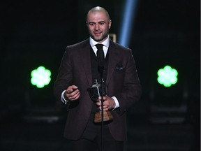Mark Giordano of the Calgary Flames accepts the James Norris Memorial Trophy awarded to the defense player who demonstrates throughout the season the greatest all-around ability in the position during the 2019 NHL Awards at the Mandalay Bay Events Center on June 19, 2019 in Las Vegas, Nevada.