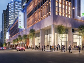 Renderings of redevelopment of the old Vancouver Post Office would see two office towers being built on top of the 1958 heritage building.