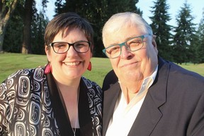 CHURCH SERVICE: Rev. Carmen Lansdowne and Rick Cluff presided over the Golf for the Homeless event. The tournament and dinner would net $110,000 for First United to support the less fortunate in Vancouver’s Downtown Eastside. Photo: Fred Lee.