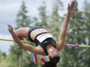 Alyx Treasure of Prince George finished in a fourth-place tie Thursday at The Vancouver Sun Harry Jerome International Track Classic in Burnaby. Coming off back problems, she was thrilled with the result and turnout at Swangard Stadium.