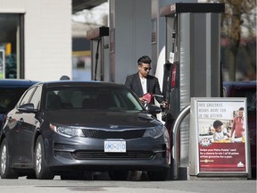 A driver in Vancouver stops to fuel up on April 12, 2019.