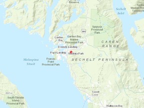 A fire was reported Monday afternoon on Cecil Hill near Pender Harbour on the Sechelt Peninsula.