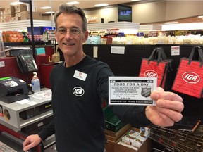 Sunshine Coast IGA stores offer customers the opportunity to feed less fortunate people, but never ask the question out loud. Cashier Tom McGuire can add a few dollars to your grocery tab for the Salvation Army or the local food bank.