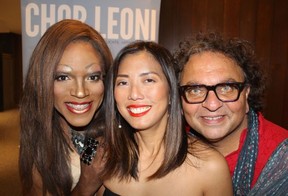 Drag artist Symone, Global TV news anchor Sophie Lui, and celebrity chef Vikram Vij had the pleasure of judging the riotous singing contest held at the Queen Elizabeth Theatre. Photo: Fred Lee.