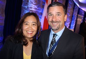 Amiante Environmental Consulting’s Riza Castro, and Trent Reid, Delta’s Manager of Engineering Operations, were honoured by their peers at the annual ASTTBC Technology Awards Luncheon. Photo: Fred Lee.