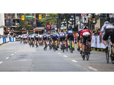 Men's race at 2019 Gastown Grand Prix,  More than 200 cyclists from 10 countries raced for the biggest criterium winning prize money in North America. Photo: Francis Georgian / Postmedia)