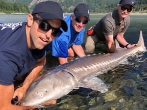New York Islanders forward Andrew Ladd with fishing guides from Sturgeon Slayers. The Ladd Foundation has run a charity fishing event on the Fraser River since 2017.