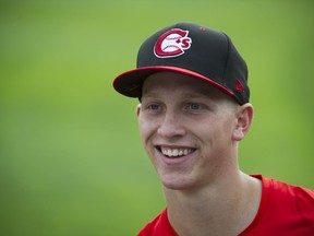 Vancouver Canadians' infielder Trevor Schwecke smiles during an interview before playing the Everett Aquasox at Nat Bailey Stadium on July 9 in Vancouver.