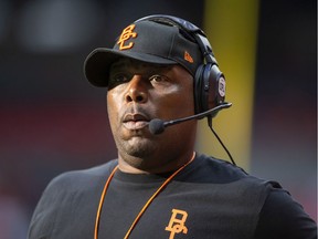 B.C. Lions head coach DeVone Claybrooks watches his team from the sidelines. Photo: Ben Nelms/The Canadian Press