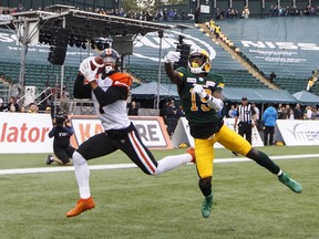 Four of Lemar Durant's touchdowns for B.C. this season have come in the red zone, including this seven-yard score against Tyquwan Glass and the Edmonton Eskimos in June.