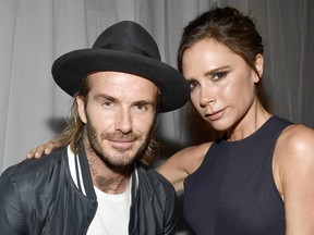 David Beckham and Victoria Beckham at the grand opening of the new Ken Paves Salon hosted by Eva Longoria on October 23, 2017 in Los Angeles, California. Frazer Harrison/Getty Images for Ken Paves Salon