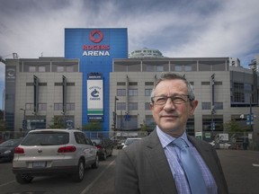 Former Canucks owner Arthur Griffiths in front of Rogers Arena (formerly GM Place) in August 2015.