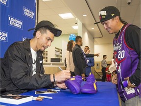 Ferdinand Manzano waited in line for 10 hours to meet Toronto Raptors basketball star Danny Green at the new London Drugs on Dunbar Street in Vancouver.