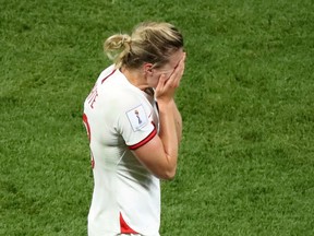 England's Ellen White looks dejected at the end of the match