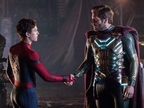 Tom Holland, left, and Jake Gyllenhaal in the new Marvel Cinema Universe film Spider-Man: Far From Home.