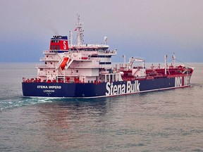 An undated handout photograph shows the Stena Impero, a British-flagged vessel owned by Stena Bulk, at an undisclosed location, obtained by Reuters on July 19, 2019.