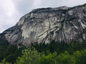 Squamish RCMP say a local man has died after falling during a climb on the Stawamus Chief Mountain, seen here in a file photo from June 2019.