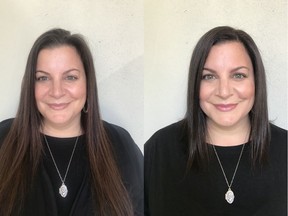Angela Falco is a busy mom with a full time job as a marketing manager. On the left is Angela before her makeover by Nadia Albano, on the right is her after. Photo: Nadia Albano
