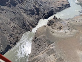 Images of the Big Bar landslide on the Fraser River from the B.C. government.