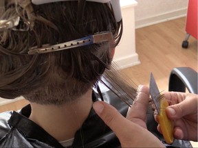 Rochelle Ivany, a Chilliwack nit picker, who runs The Lice House with friend Ashley Wall, combs through a client's hair.