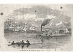 Illustration of New Westminster in 1865 by F.L. Pope. Appeared in the Aug. 12, 1865 edition of Harper's Weekly.